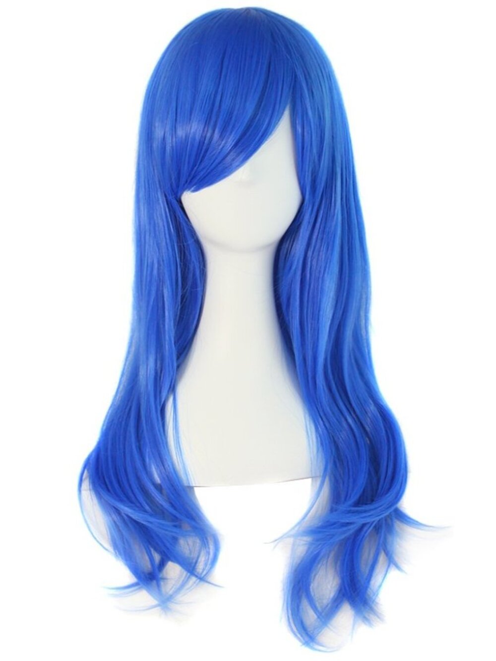 Women's Blue 24 Inch Heat Resistant Long Side Bang Wavy Curly Cosplay Wigs
